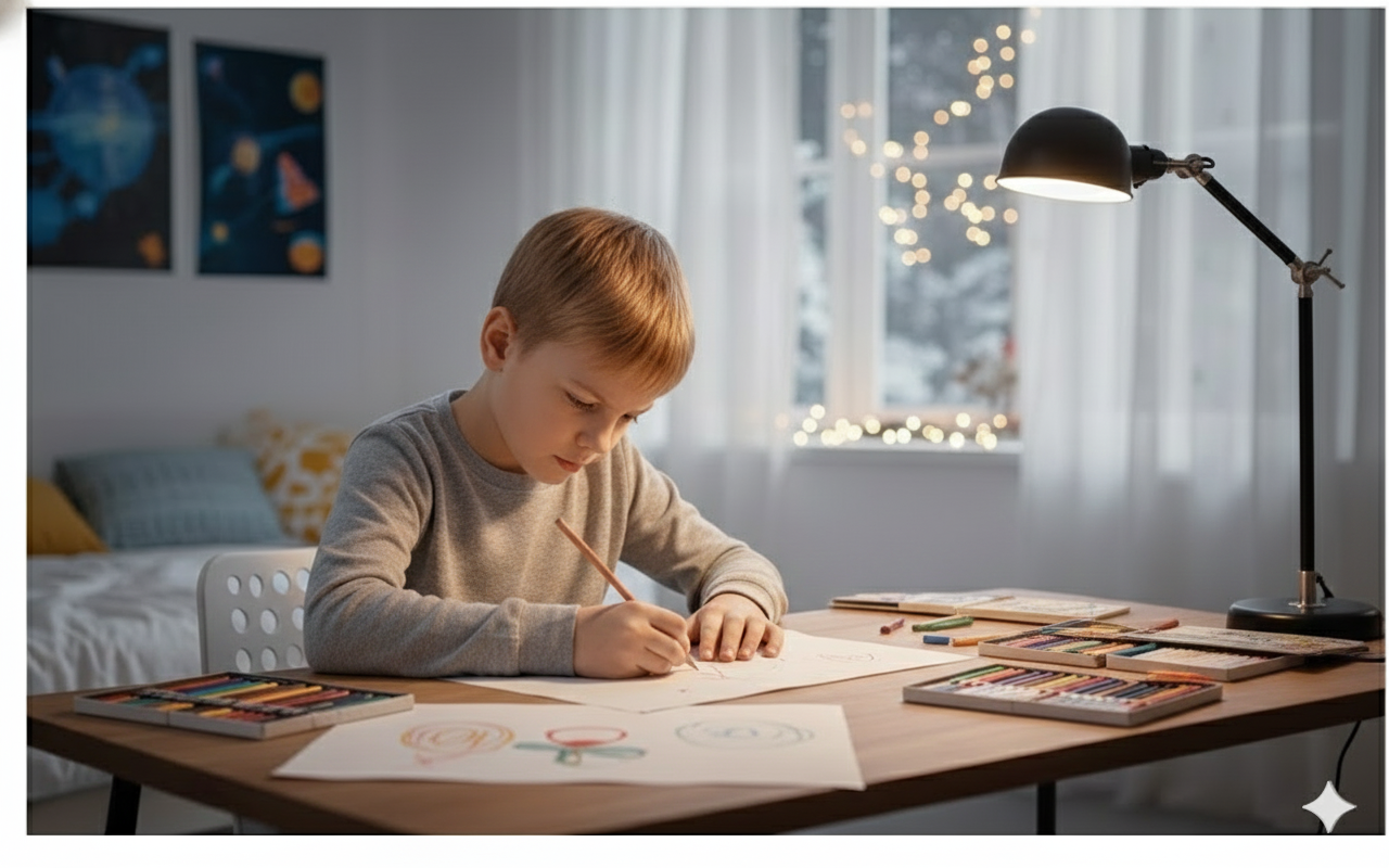 Мальчик выполняет задание из адвента