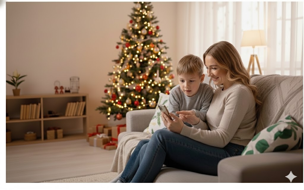 Мама с ребенком читают задания из адвента